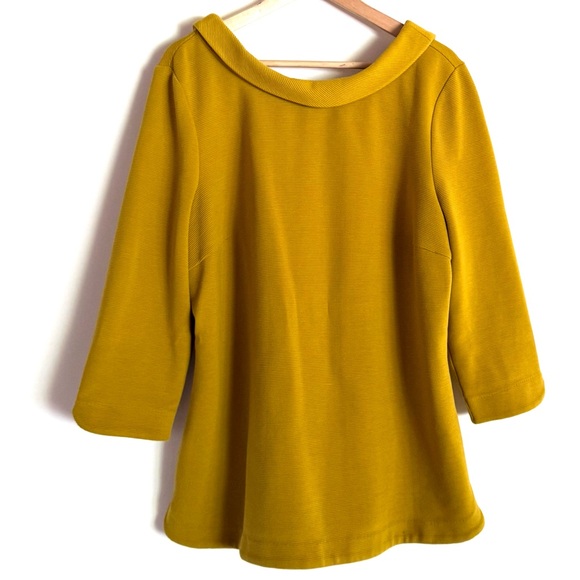 Boden Tops - Boden Women’s 1950s 1960s Style 3/4 Sleeve Mustard Yellow Ribbed Top Blouse